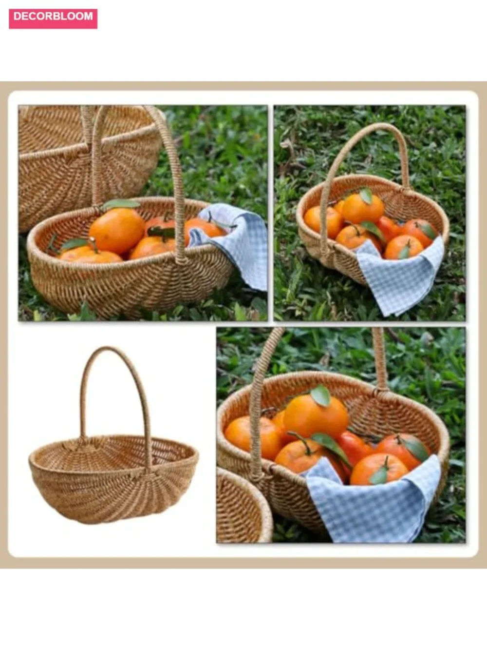 Picnic Basket Plastic Rattan Folding Harvest Shopping Outdoor